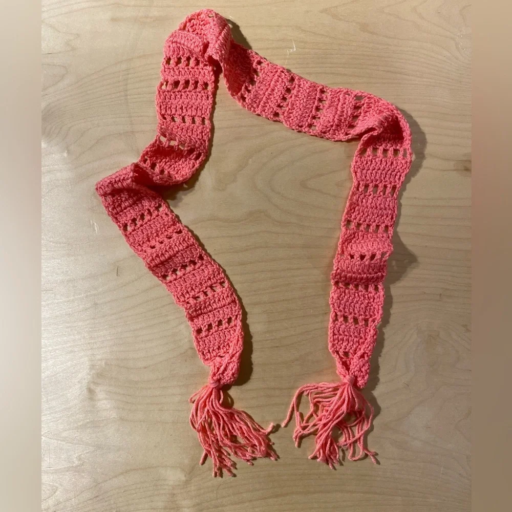 Handcrafted Pink Crochet Skinny Scarf (EY)